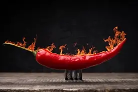 K&uuml;chenr&uuml;ckwand mit scharfen Chilis