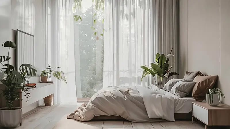 Minimalistisches Schlafzimmer mit moderner Einrichtung