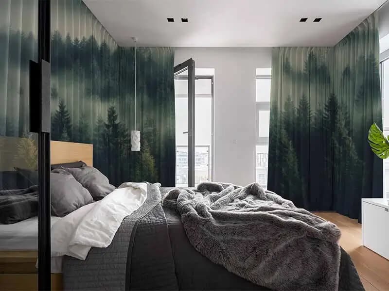 Verdunklungsvorhänge in einem Schlafzimmer