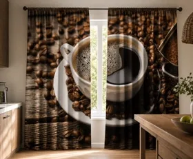 Gardinen Kaffee und Kaffeebohnen