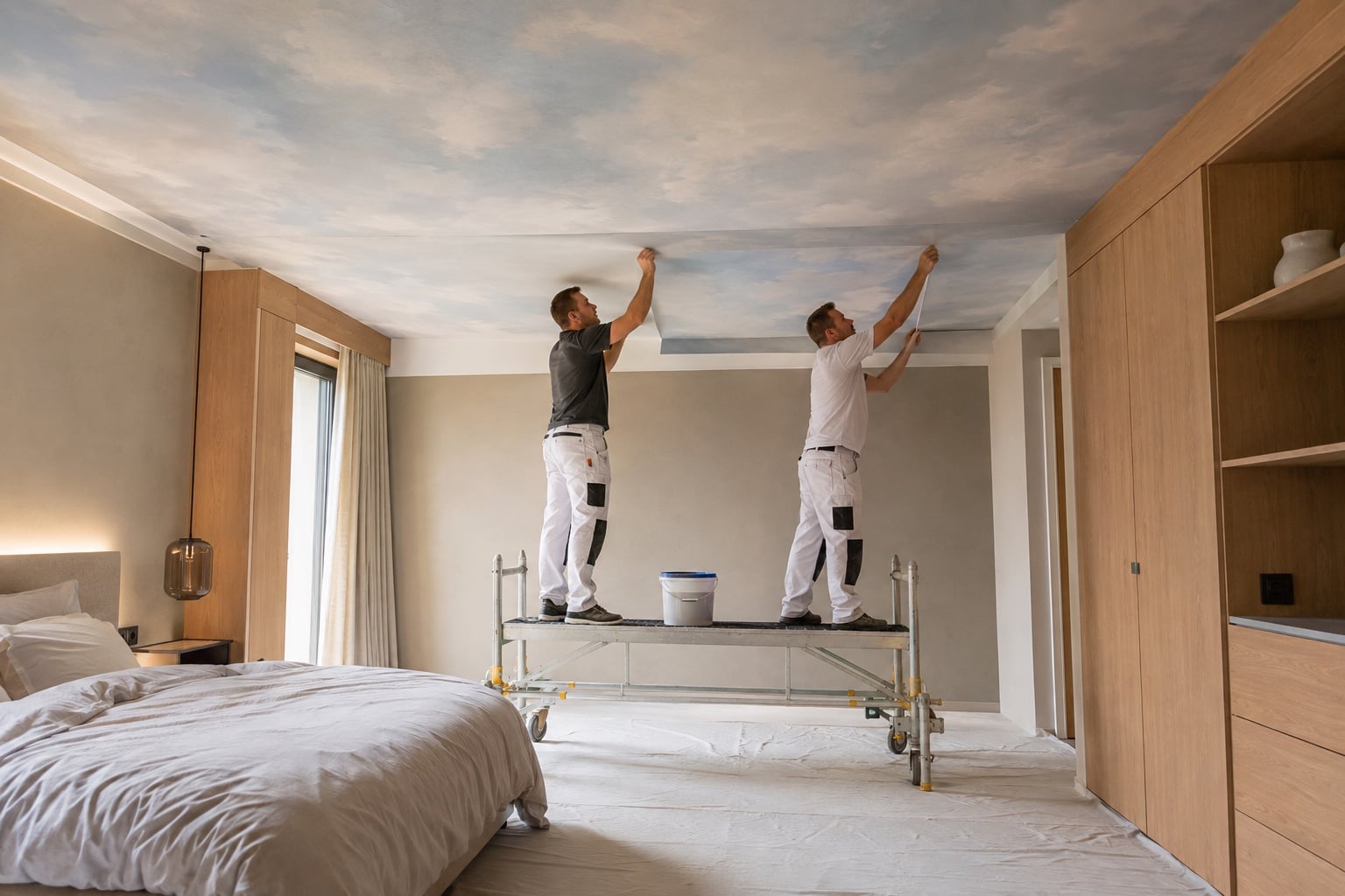 Fototapete an der Decke: Material, Messen und sichere Montage