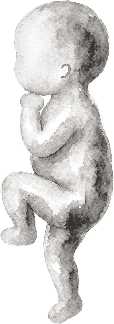 Aquarellillustration eines Babys mit angezogenem Bein