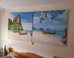 Leinwandbilder Thailändisches Holzboot am tropischen Strand