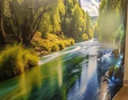 Fototapete Ruhig fließender Fluss mit klarem, blauem Wasser